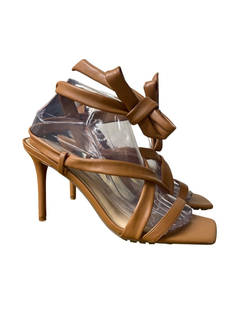 Aldo Faux Leather Square Open Toe Lace Up Stiletto Heels Brown Sz 9